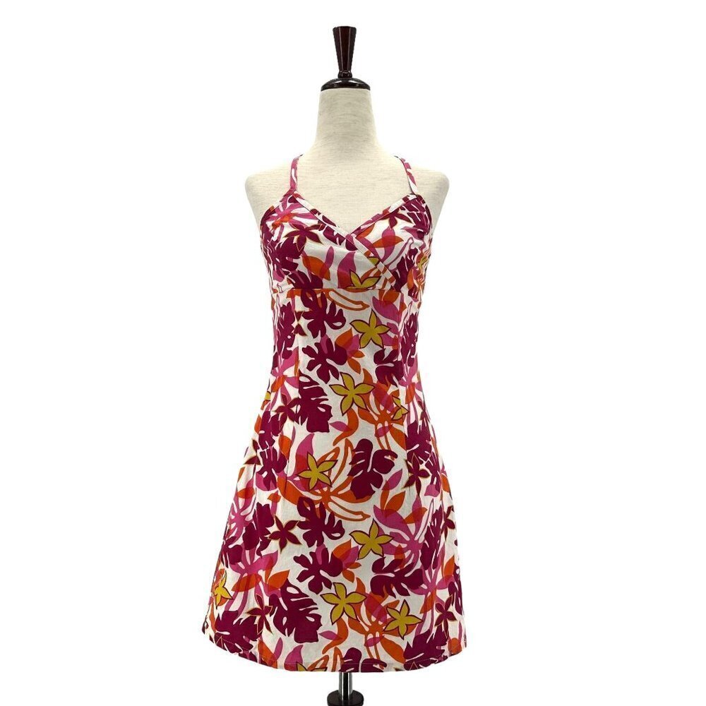 Vintage Byer Too! California Tropical Palm Leaf Floral Halter Mini Dress Juniors